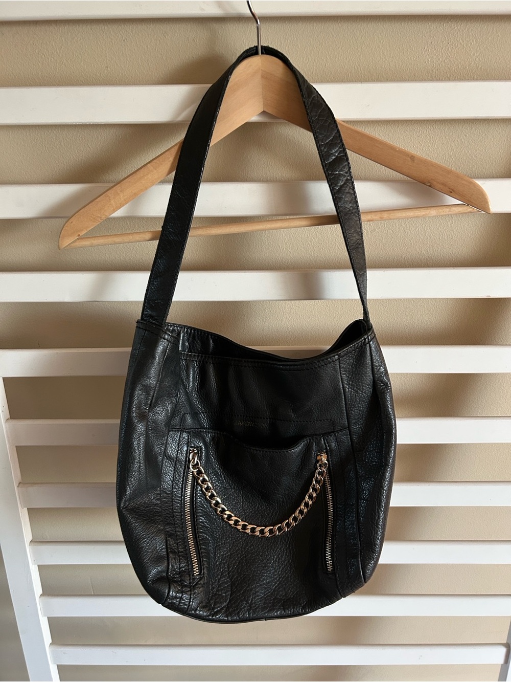 B Makowsky Pippa Black Genuine Leather Chain Hobo Shoulder Bag Y2K